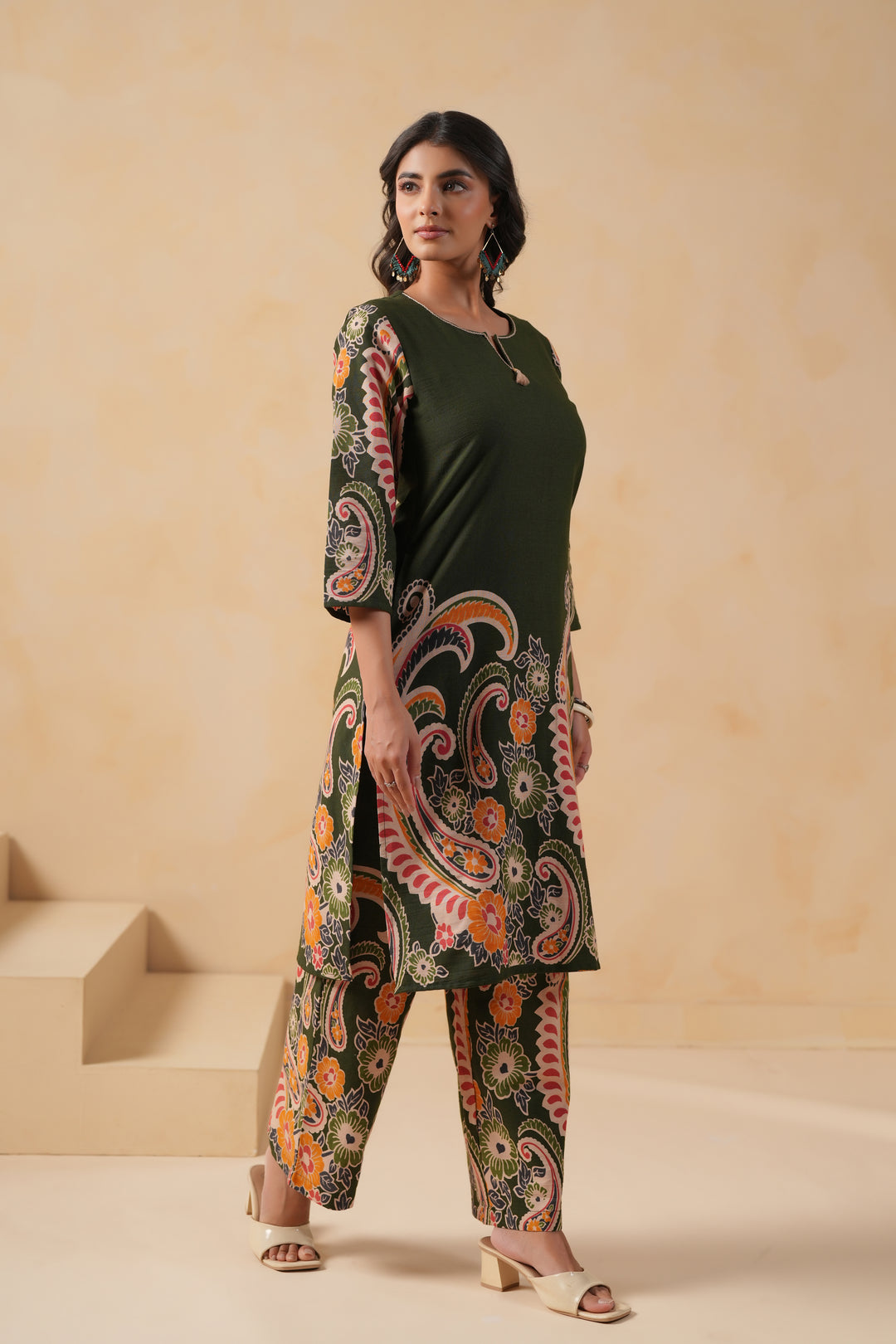 Cotton Flex Green Designer Printed Kurta Pant Set