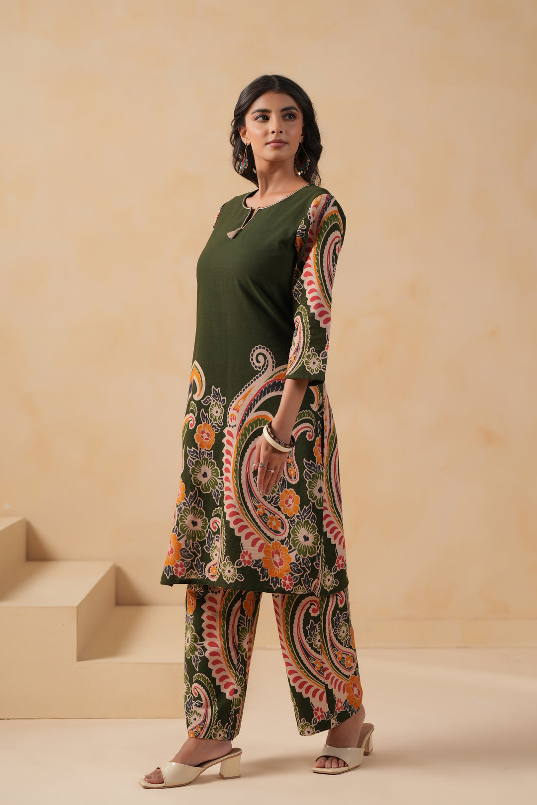 Cotton Flex Green Designer Printed Kurta Pant Set