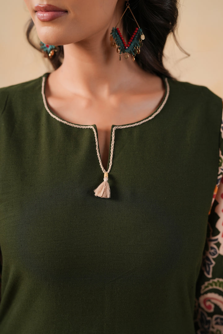 Cotton Flex Green Designer Printed Kurta Pant Set