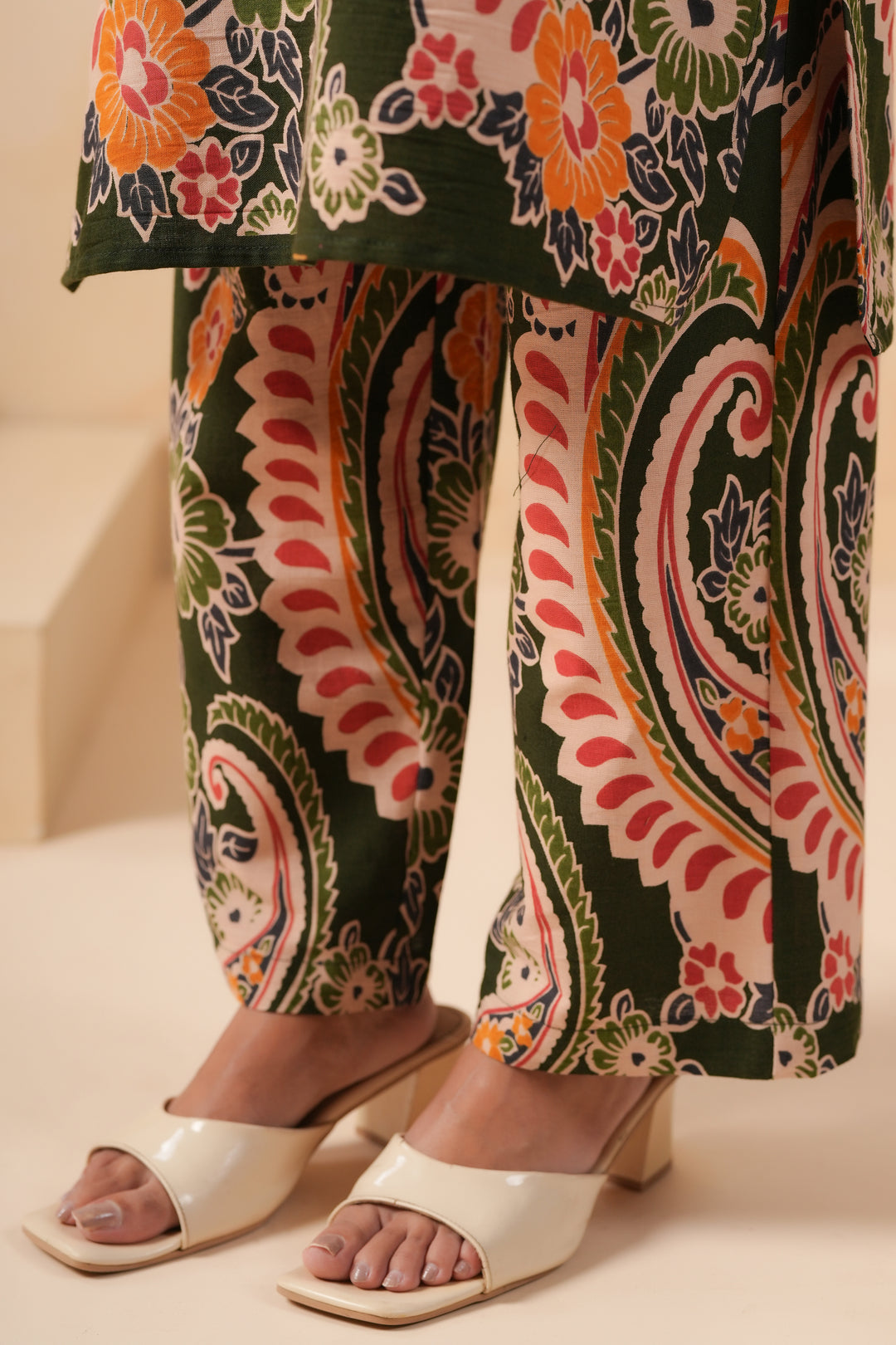 Cotton Flex Green Designer Printed Kurta Pant Set