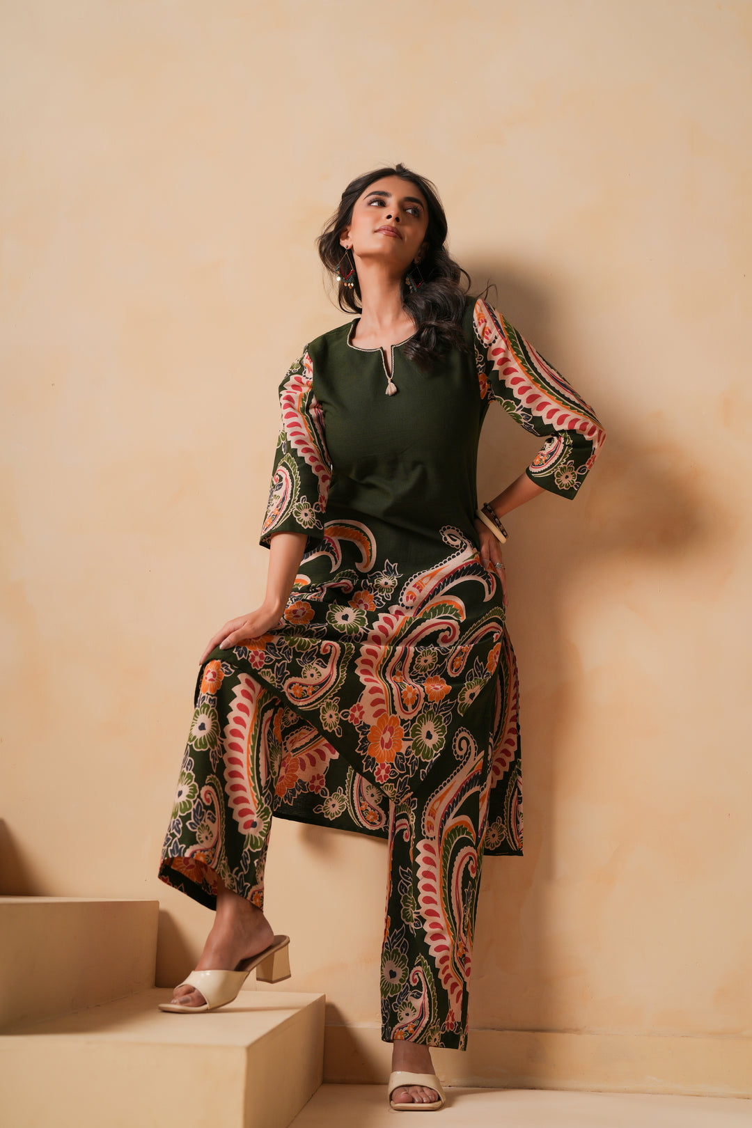 Cotton Flex Green Designer Printed Kurta Pant Set