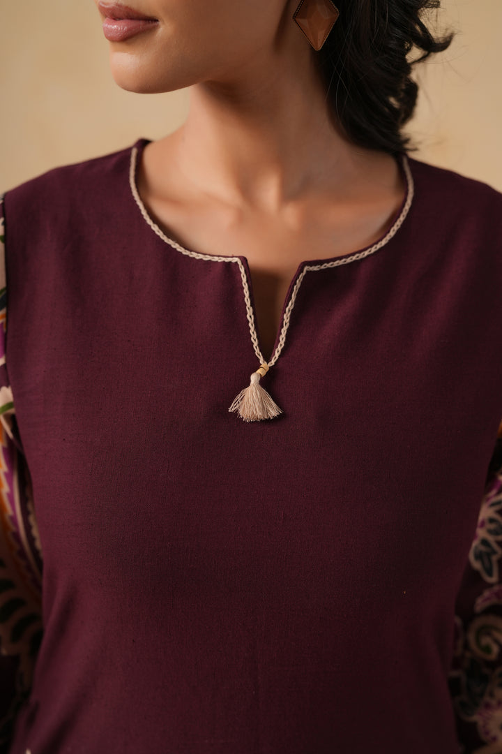 Cotton Flex Wine Designer Printed Kurta Pant Set