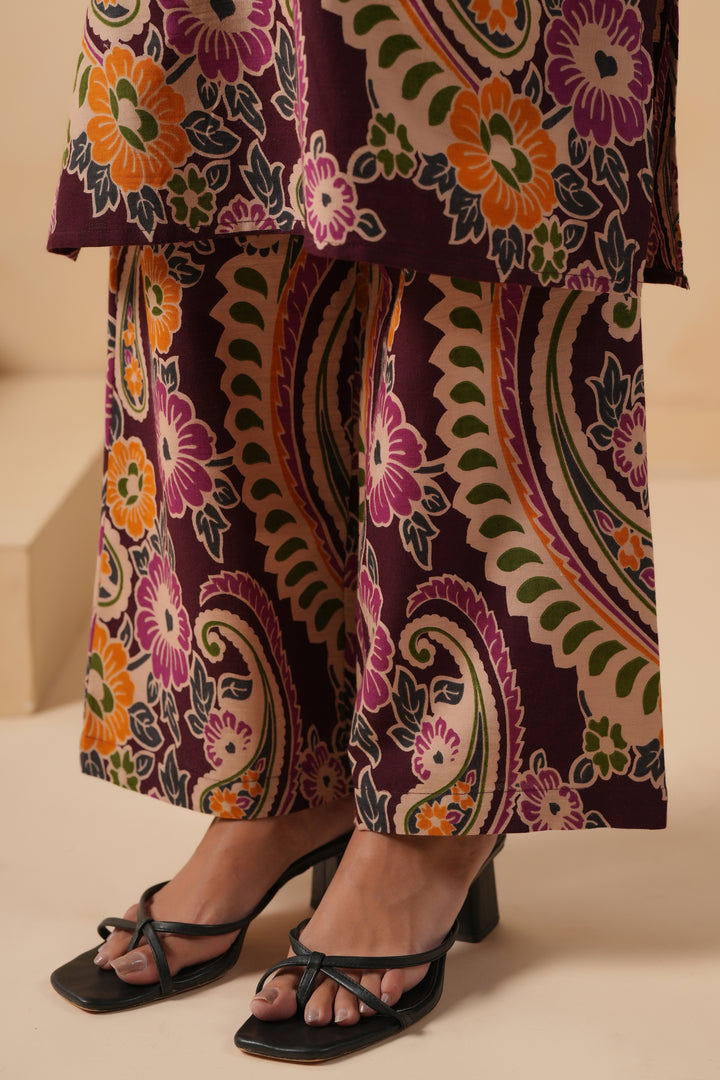 Cotton Flex Wine Designer Printed Kurta Pant Set