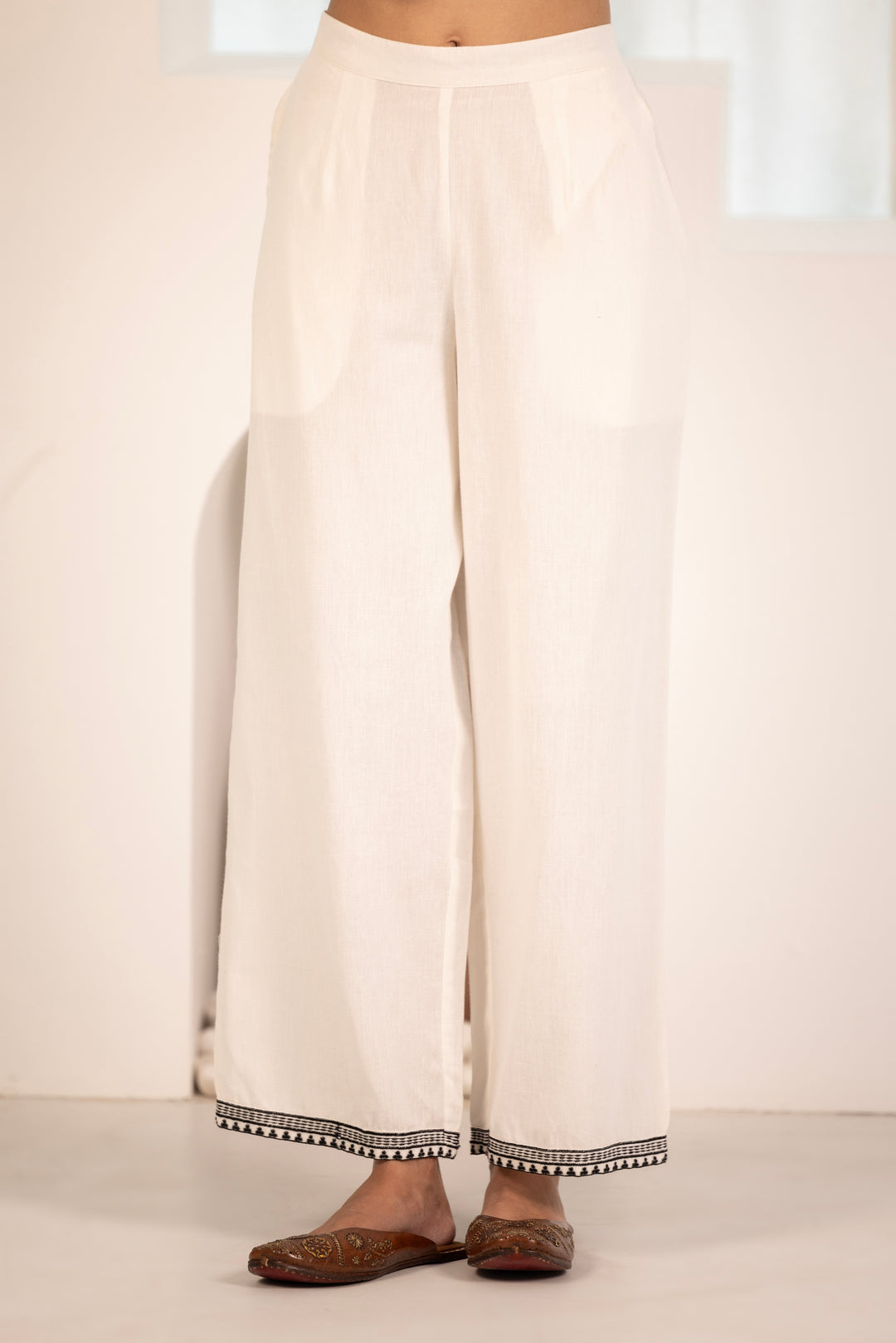 White Cotton Embroidered Designer Kurta Pant Set