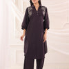 Brown Cotton Embroidered V Neck Kurta Pant Set