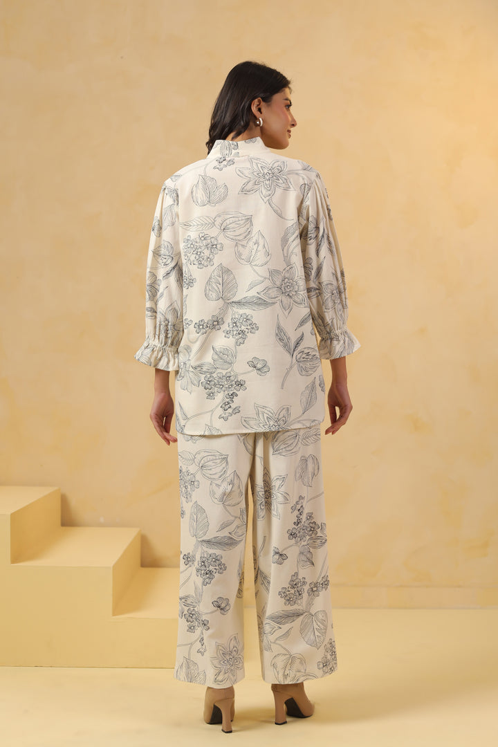 Off White Cotton Printed Designer Co-Ords Set