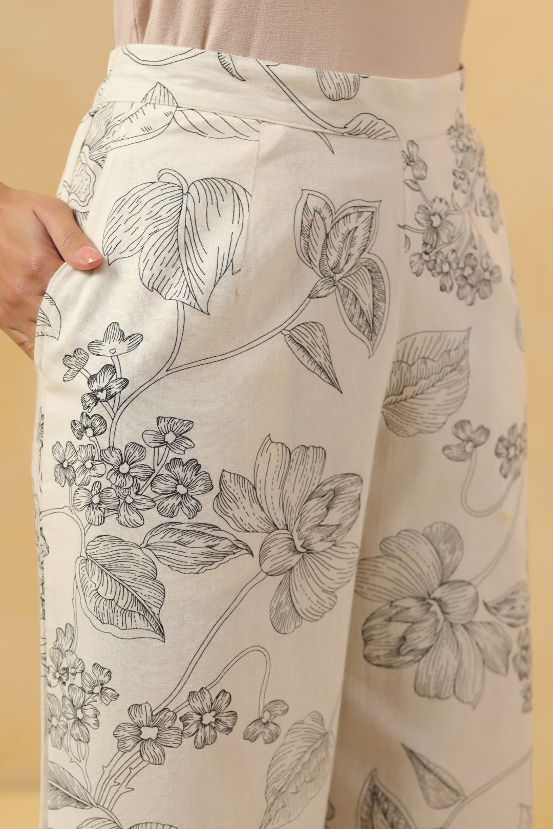 Off White Cotton Printed Designer Co-Ords Set