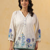 White And Blue Cotton Schiffli Embroidery Top