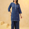 Blue Cotton Flex Embroidered Kurta Pant Set