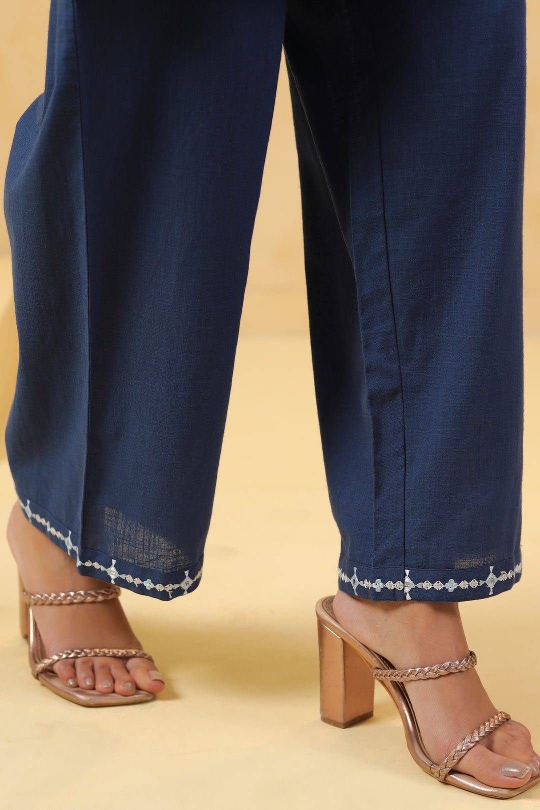 Blue Cotton Flex Embroidered Kurta Pant Set