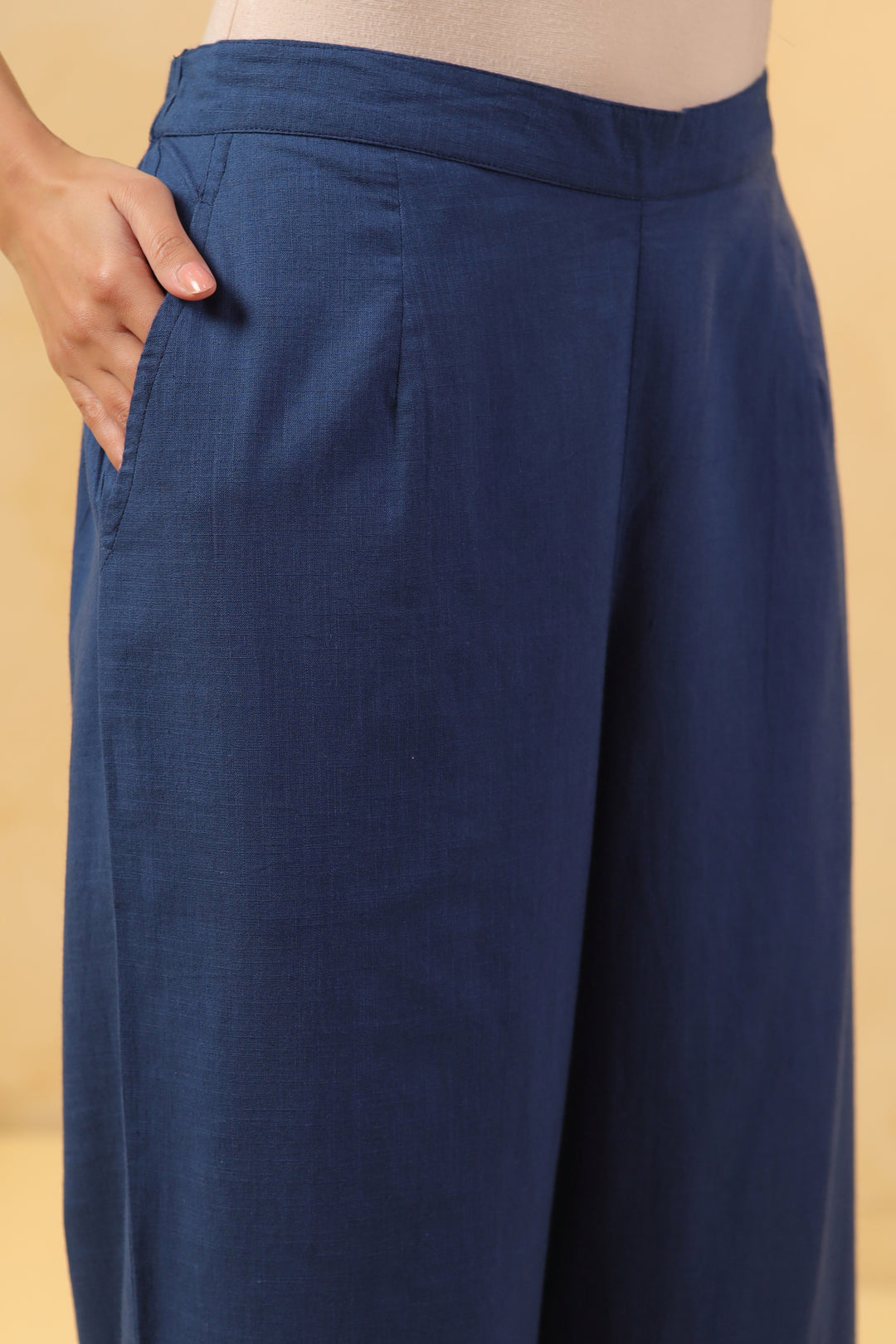 Blue Cotton Flex Embroidered Kurta Pant Set