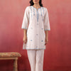 White Cotton Flex Embroidered Kurta Pant Set