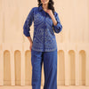 Blue Cotton Embroidered Designer Co Ords Set
