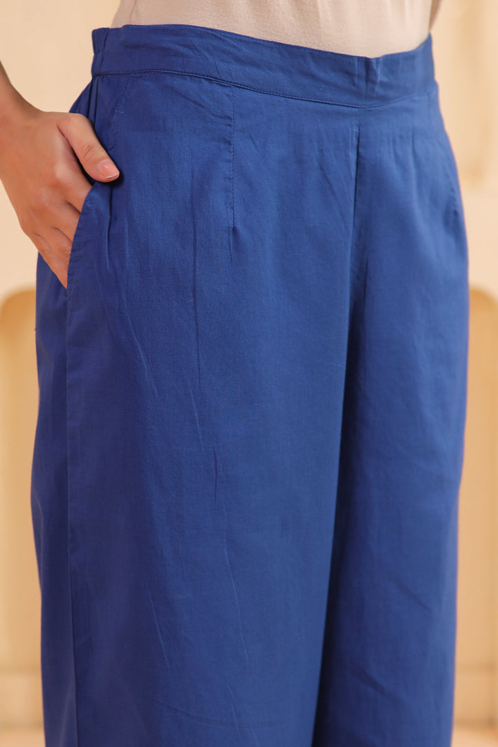 Blue Cotton Embroidered Designer Co Ords Set