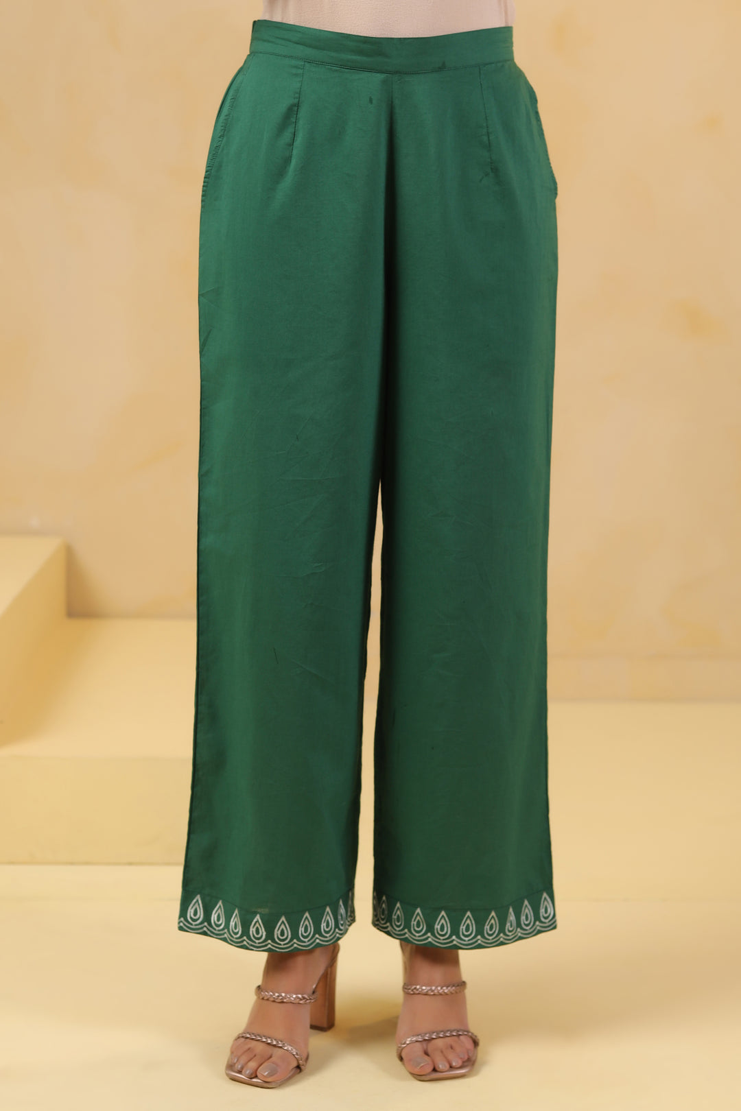 Green Cotton Embroidered Designer Co Ords Set