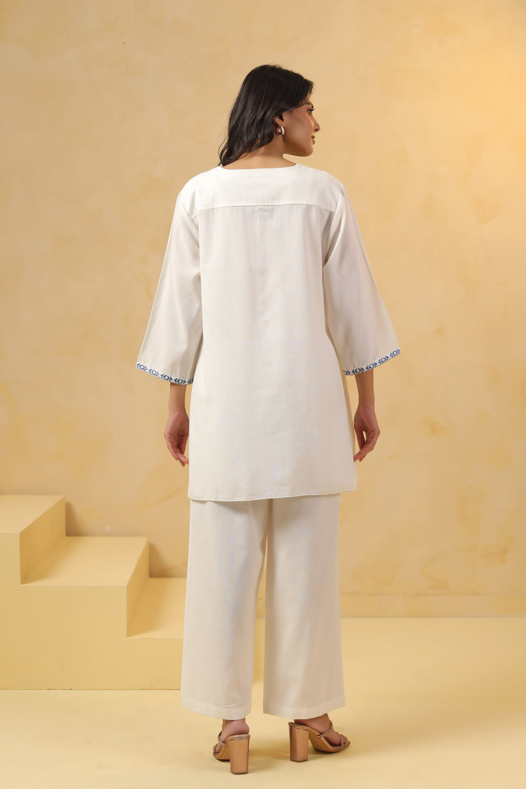 Off White Cotton Embroidered Designer Cord Set
