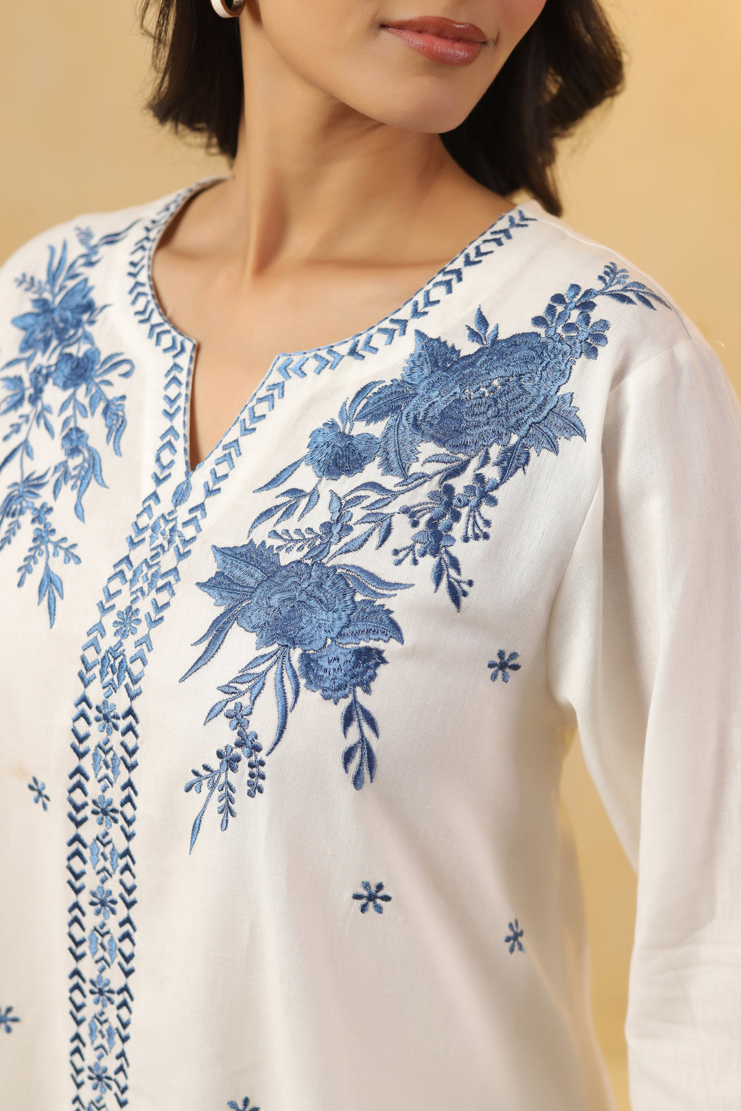 Off White Cotton Embroidered Designer Cord Set