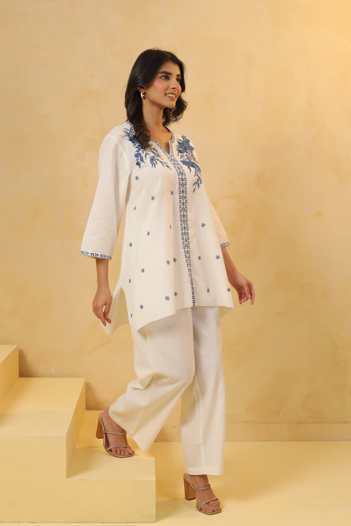 Off White Cotton Embroidered Designer Cord Set