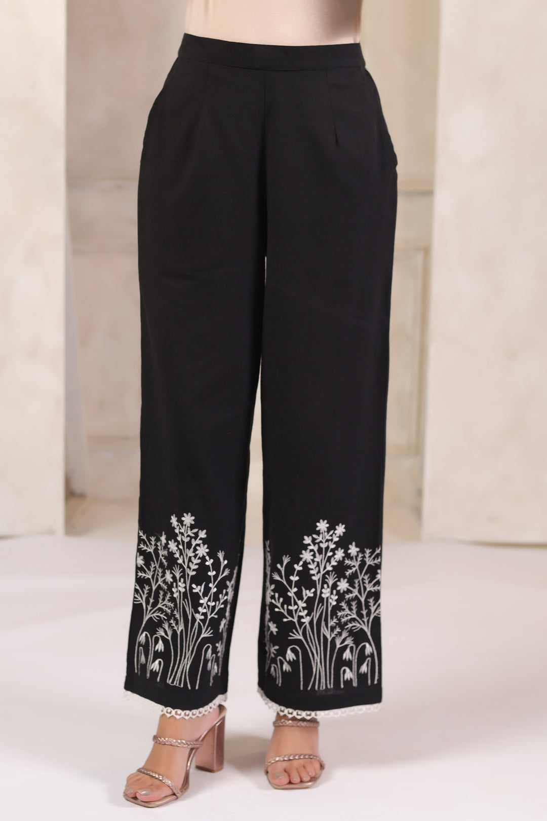 Black Cotton Flex Embroidered Designer Co ords Set