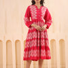 Pink Cotton Embroidered Designer Flared Dress