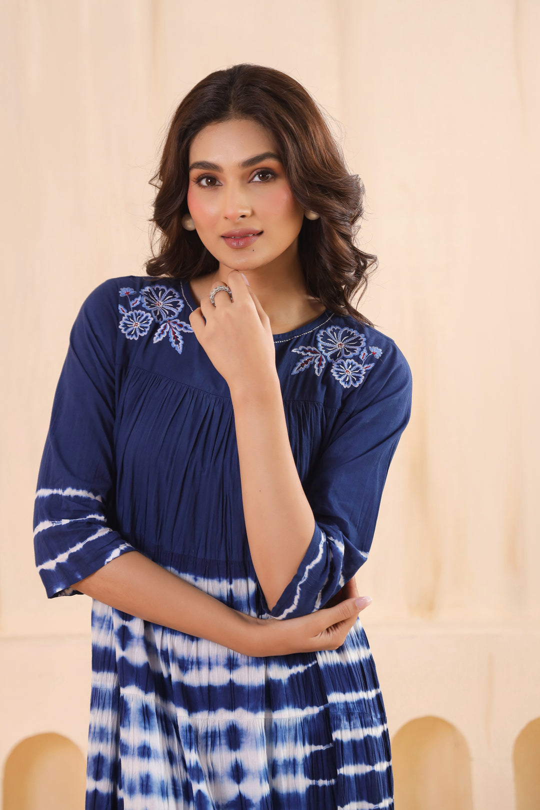 Blue Cotton Embroidered Designer Dress