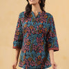 Peach and Blue Cotton Floral Printed Straight Top