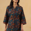 Black and blue Cotton Floral Printed Straight Top