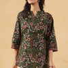 Green Cotton Floral Print Straight Top