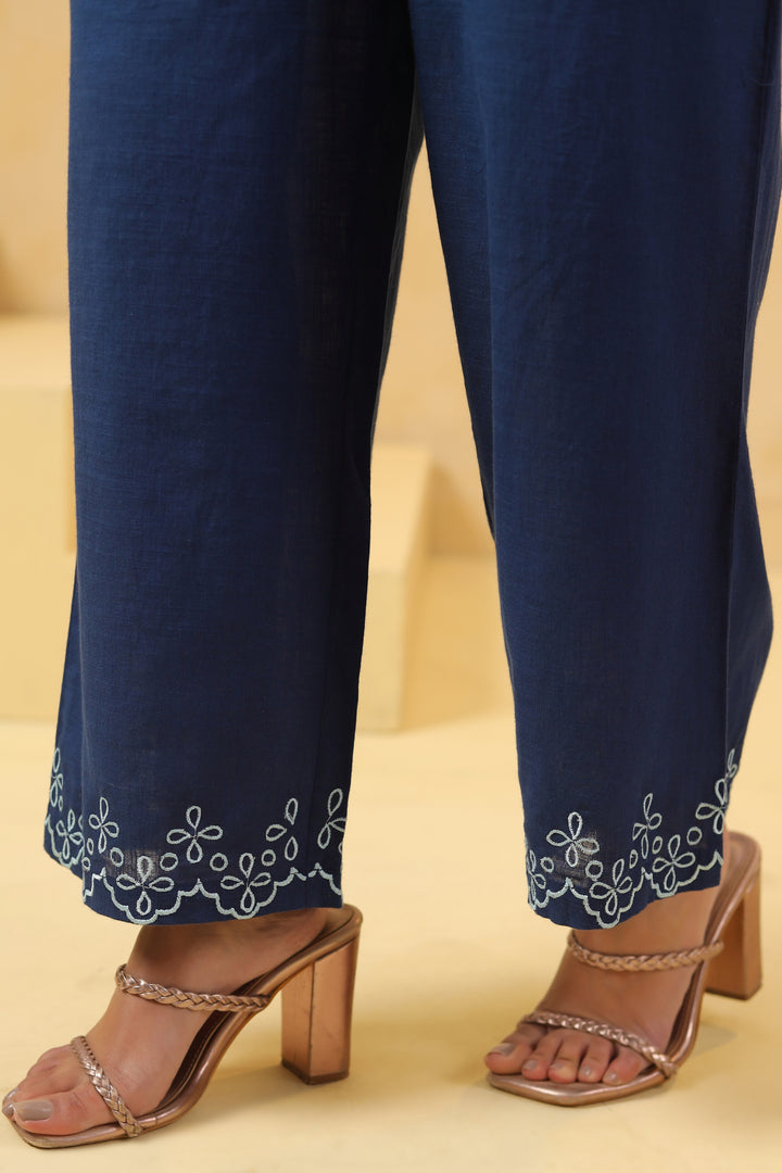 Blue Cotton Embroidery Designer Co Ords Set