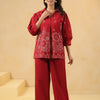 Red Cotton Embroidery Designer Co Ords Set