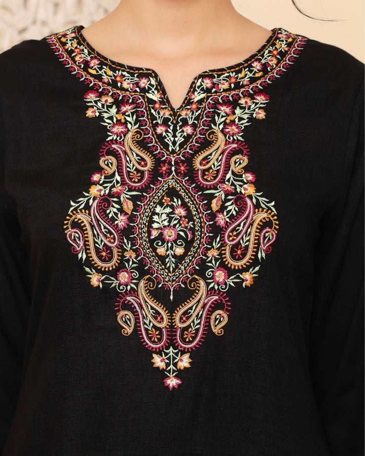 Black Viscose Embroidered Straight Kurta With Trouser