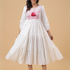 Pink Cotton Solid Printed Designer Tiered Dress
