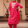 Red Printed and Embellished Kurta Set With Dupatta