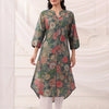 Green Poly Silk Floral Printed A-Line Kurta