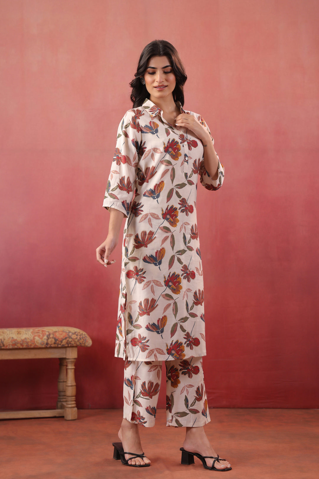 Multicolor Polyester Floral Printed Kurta Pant Set
