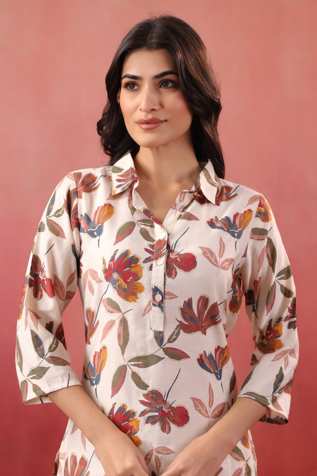 Multicolor Polyester Floral Printed Kurta Pant Set