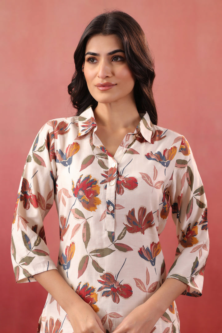 Multicolor Polyester Floral Printed Kurta Pant Set