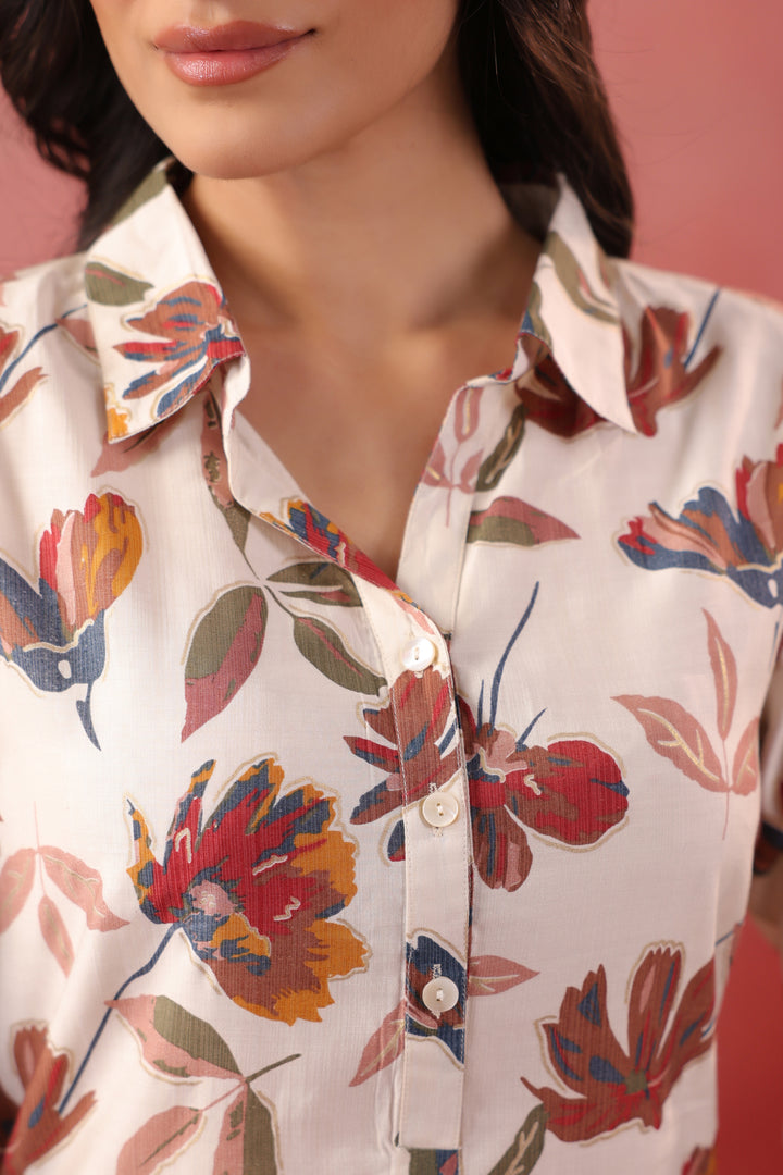 Multicolor Polyester Floral Printed Kurta Pant Set