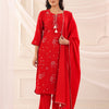 Red Poly Silk Embroidered Designer Kurta Pant With Dupatta Set