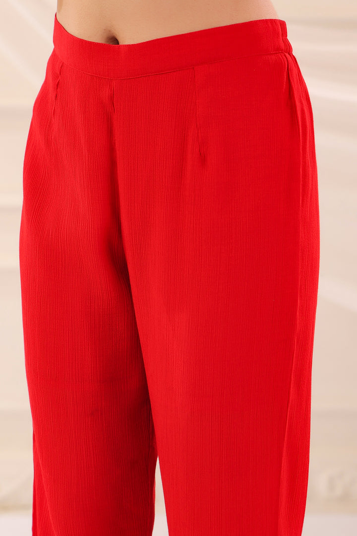 Red Poly Silk Embroidered Designer Kurta Pant With Dupatta Set