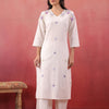 Off White Cotton Flex Embroidered Kurta Pant Set
