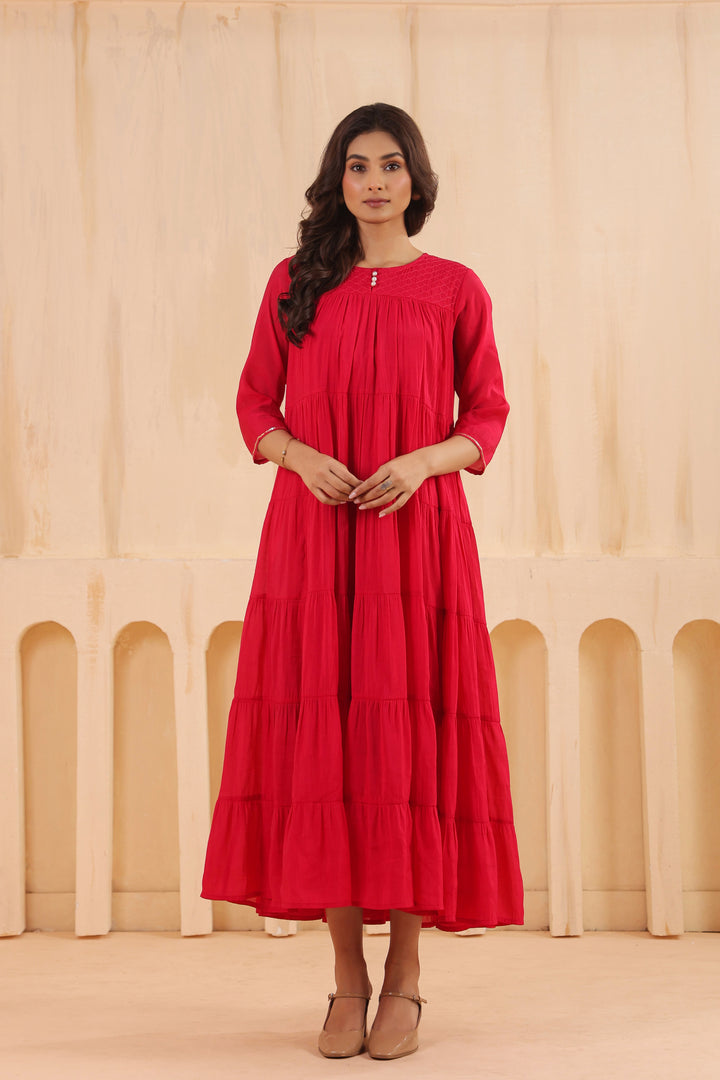 Pink Mal Chanderi Flared Floor Length Dress