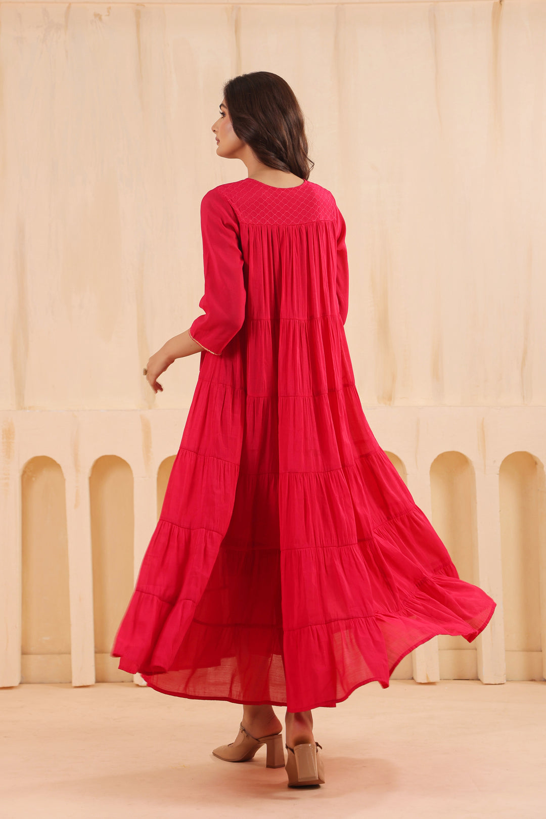 Pink Mal Chanderi Flared Floor Length Dress