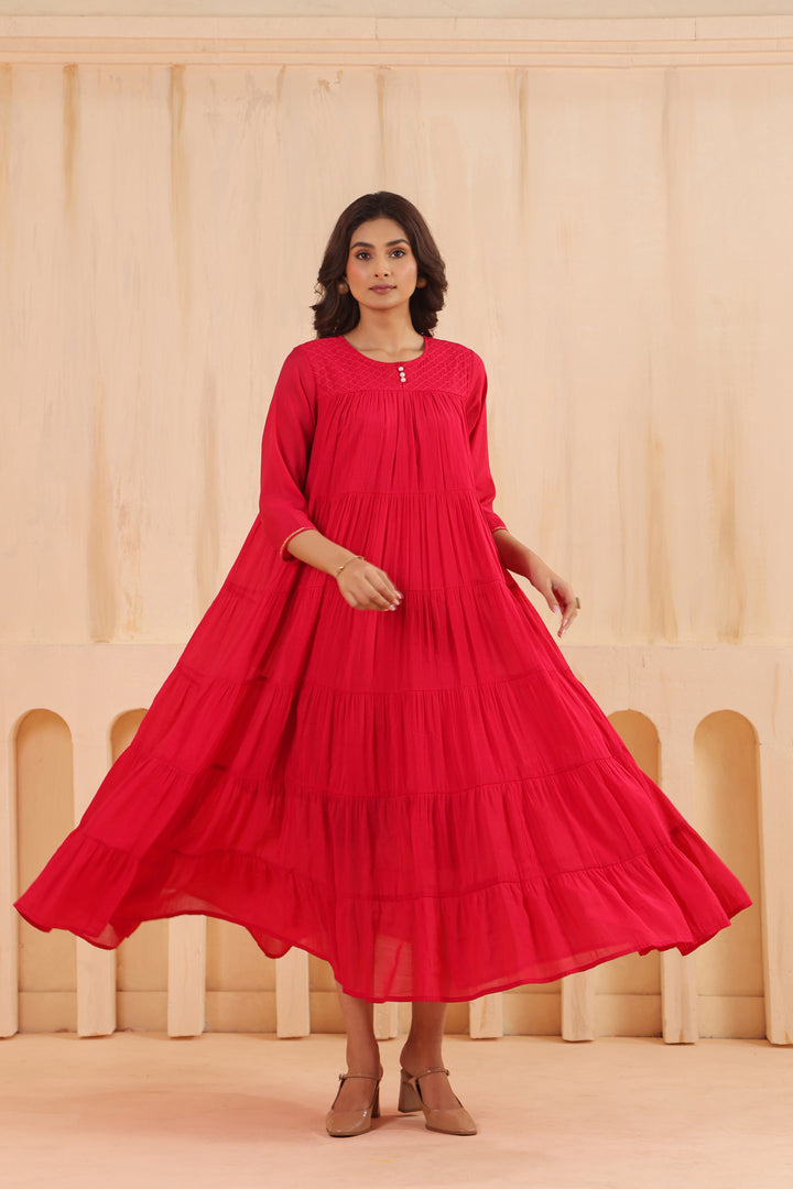 Pink Mal Chanderi Flared Floor Length Dress
