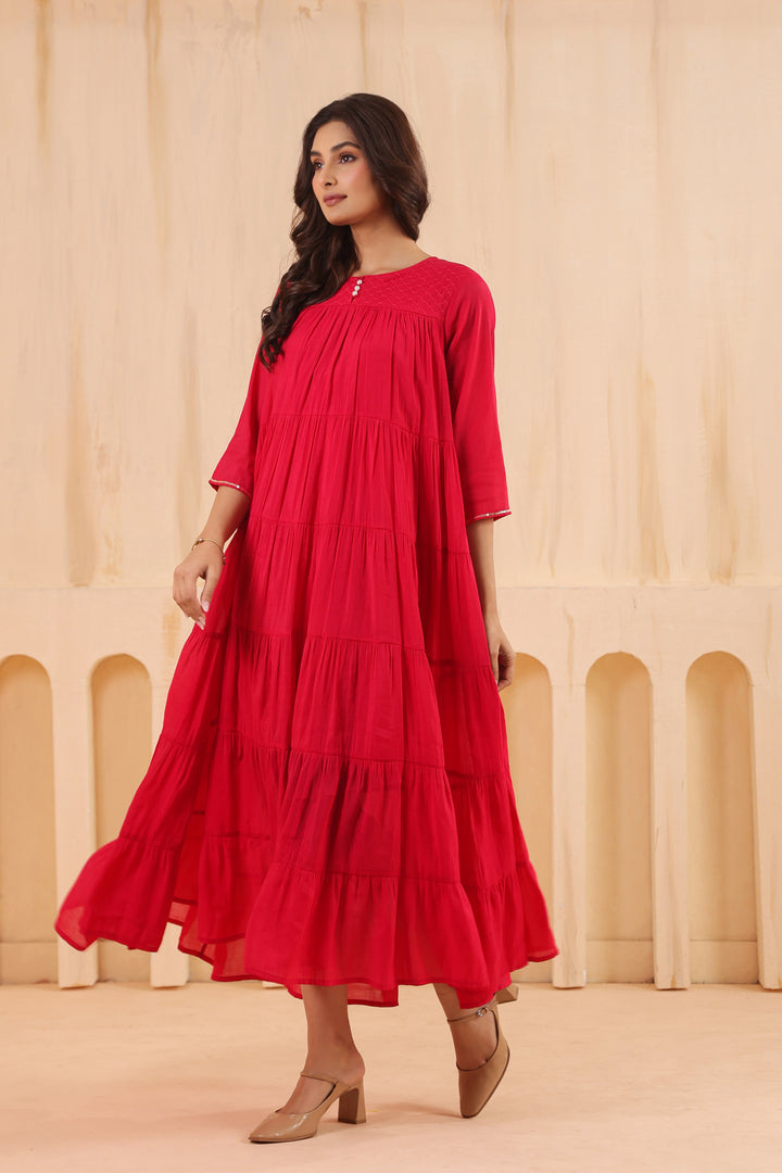 Pink Mal Chanderi Flared Floor Length Dress
