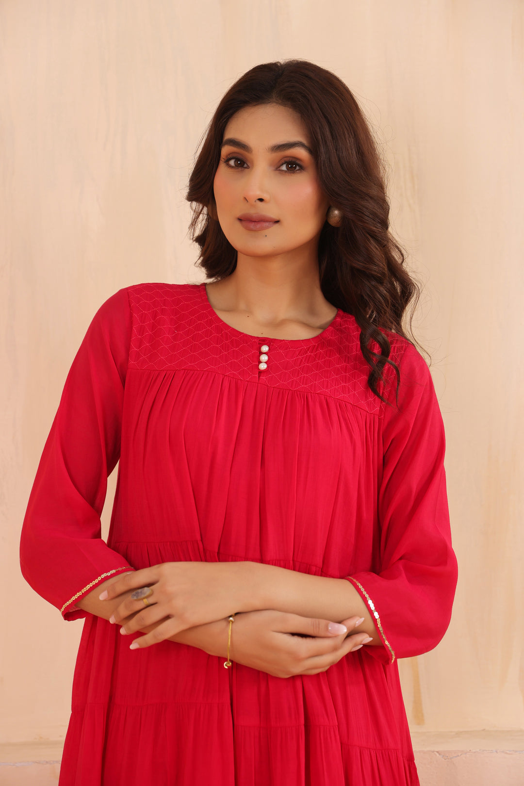 Pink Mal Chanderi Flared Floor Length Dress