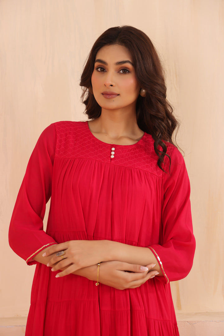 Pink Mal Chanderi Flared Floor Length Dress