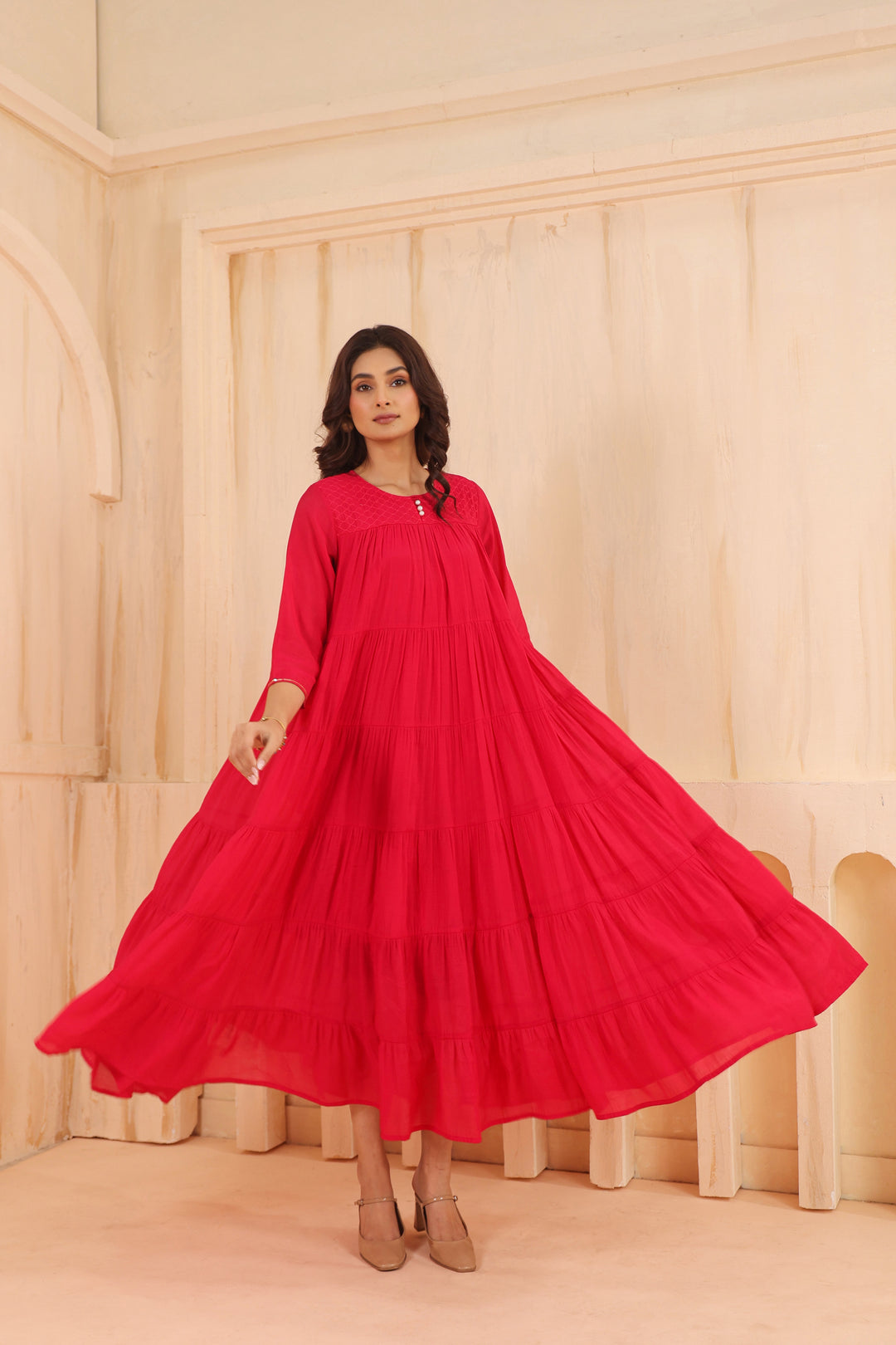 Pink Mal Chanderi Flared Floor Length Dress