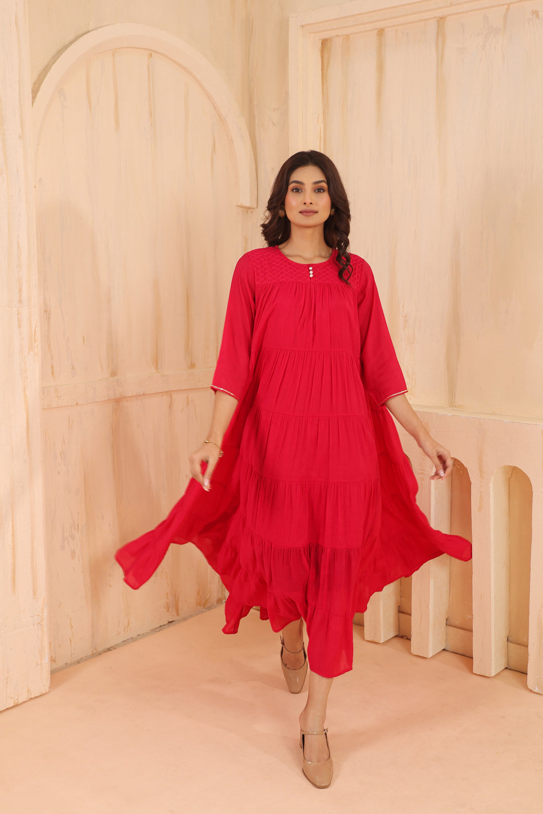Pink Mal Chanderi Flared Floor Length Dress