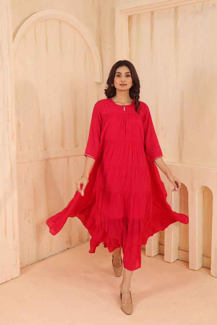 Pink Mal Chanderi Flared Floor Length Dress